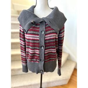 Eddie Bauer Red & Grey Fair Isle Cashmere & Angora Rabbit Cowl Neck Sweater